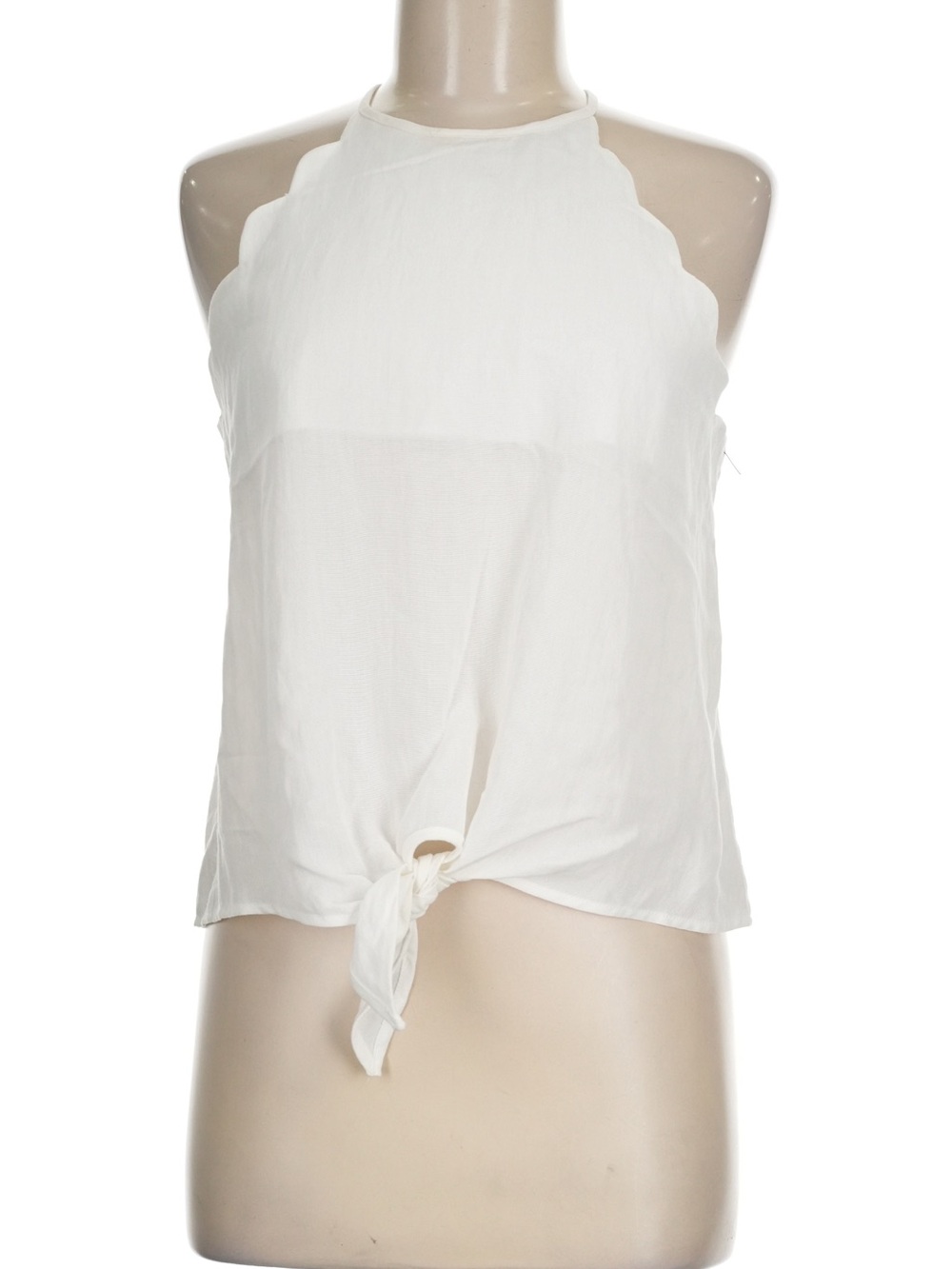 Jun & Ivy White Scalloped Halter Tie-Front Top Size M